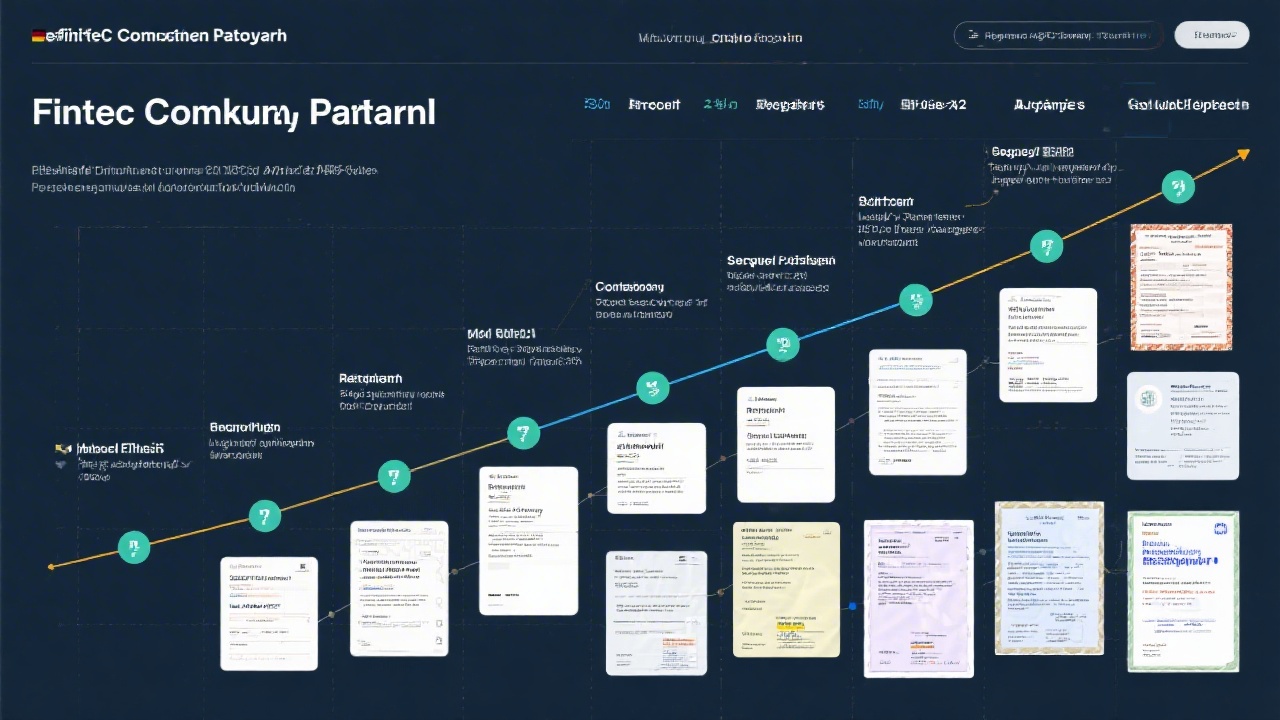 Detailed project timeline illustrating milestones for a German fintech compliance platform with progress markers, collaboration highlights, and regulatory approvals.